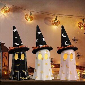 Ghost Halloween Decor, Set of 3 Ceramic Halloween Ghost Witch Decorations Indoor
